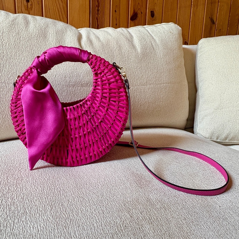 Hot Pink Woven Bag with Scarf Accent
